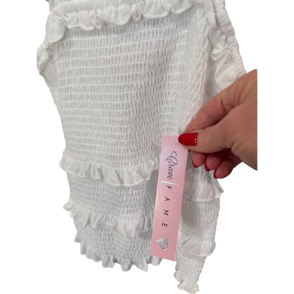 Crave Fame White Tank Top Ruffle Straps Smocked Bodice XS NWT - Picture 4 of 11